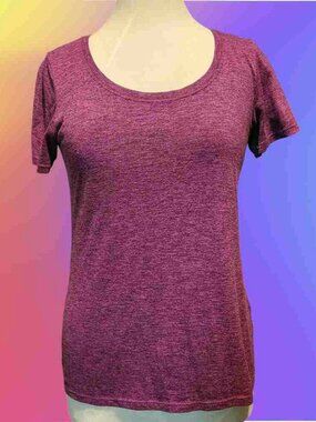 Women Magenta Heather Scoop Neck T‑Shirt Soft Knit Everyday Short Sleeve Top